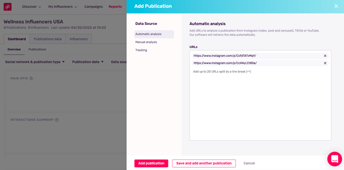 Add URLs to an automatic analysis