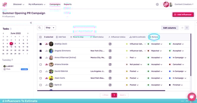 Eliminate influencers mass action