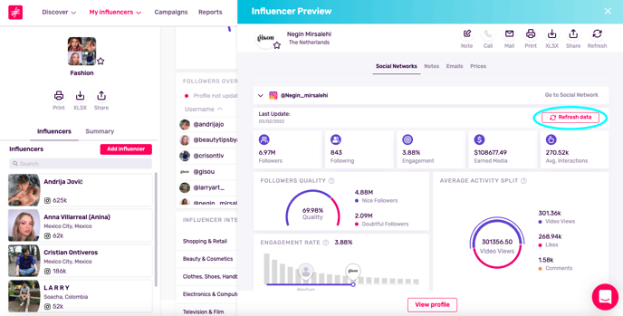 Refresh Profile from List