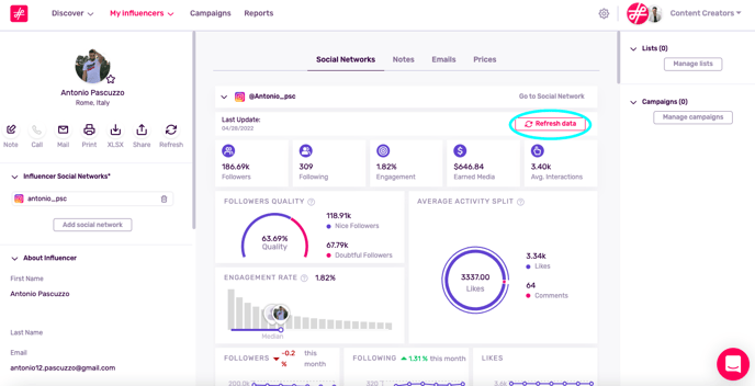 Refresh an influencer profile